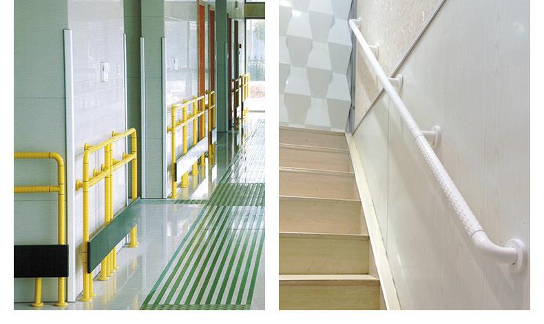 佛山养老院走廊防撞楼梯铝合金扶手金色无障碍防护助力白色栏杆